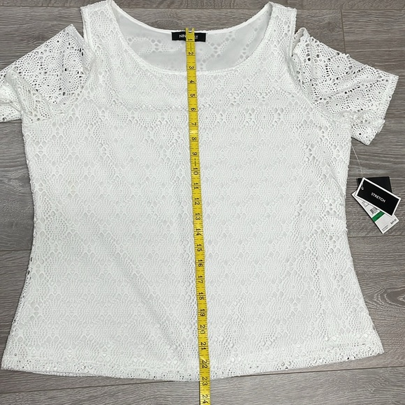 NWT Nine West Short Sleeve Cold Shoulder Crochet Lace Blouse L - Picture 9 of 15